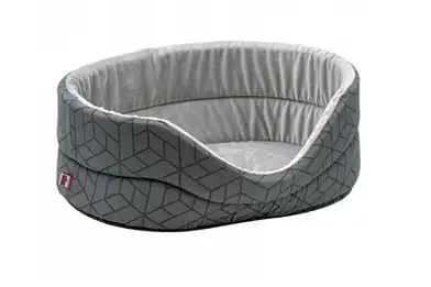 ZOOexpress лежанка овальная «Геометрия» с плюшем для кошек и собак искусственная замша, серая
