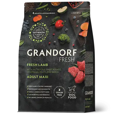 Grandorf FRESH сухой беззерновой корм для взрослых собак  крупных пород с живыми пробиотиками, ягненок с бататом