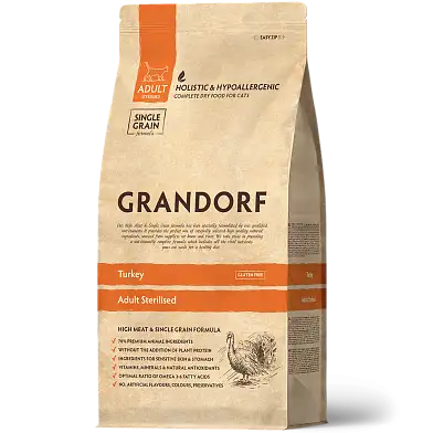 Grandorf сухой низкозерновой корм для стерилизованных кошек с индейкой 